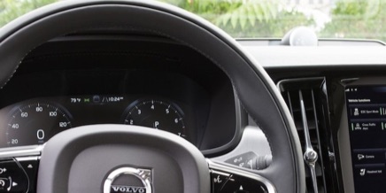 Volvo steering wheel and dashboard