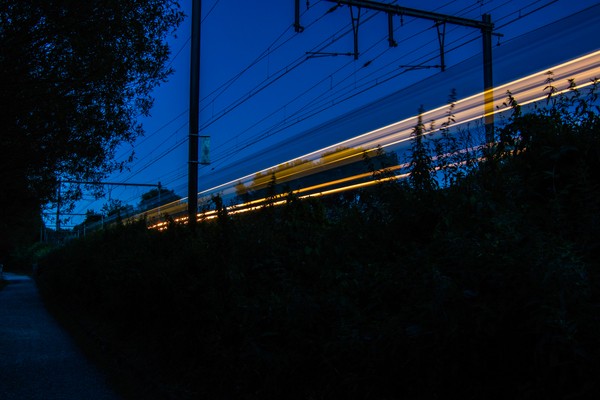 Train speeding at night