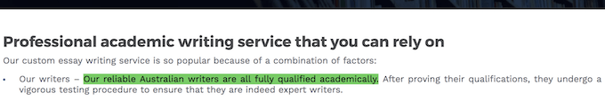 AustralianHelp.com false claim: Our reliable Australian writers are all fully qualified academically.