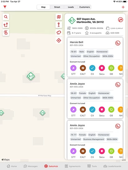 Close up on rooftop-accurate coordinates in SalesRabbit app