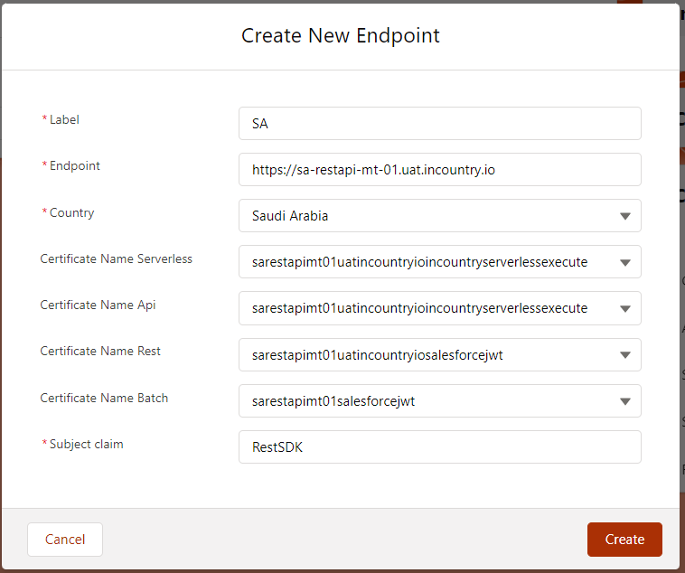Create New Endpoint form