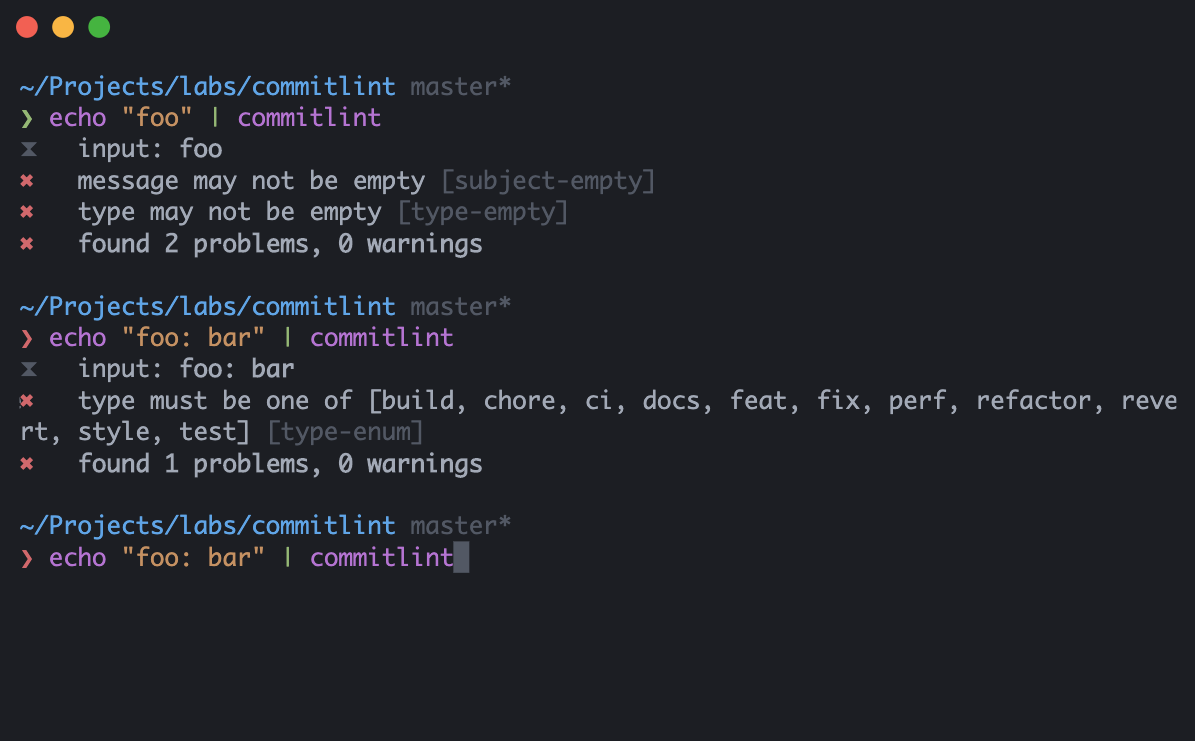 Linting the commit messages