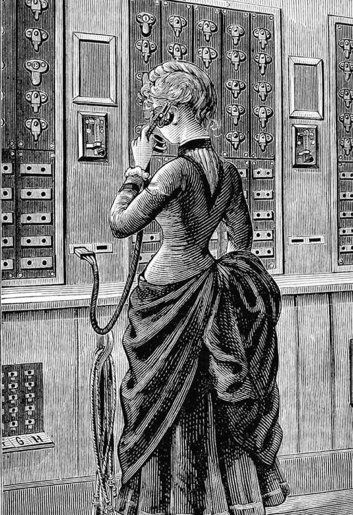 Victor Rose in Les merveilles de la science, supplement 1. A standing woman, answering a call.