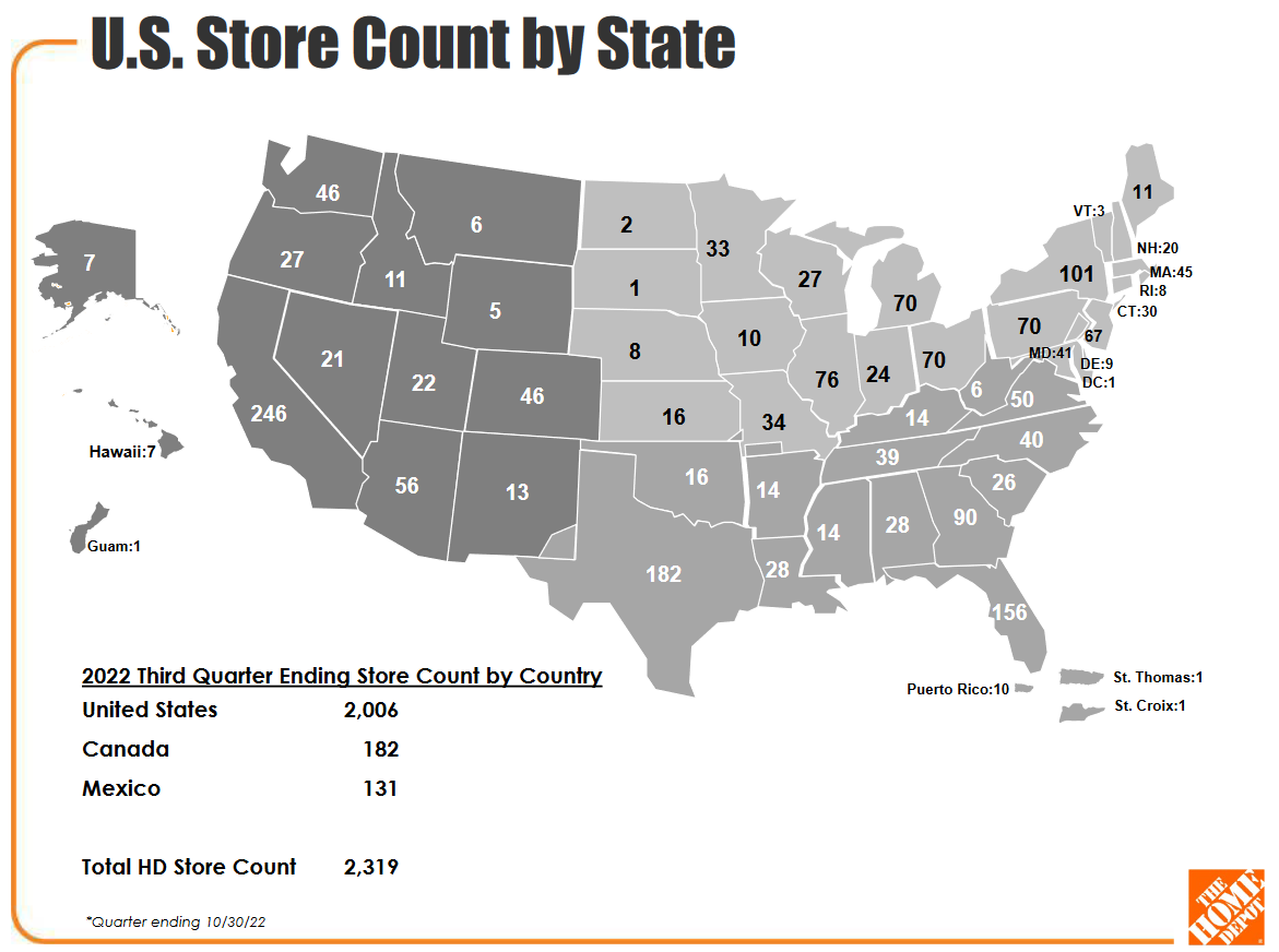 Übersicht der Home Depot Stores in den USA