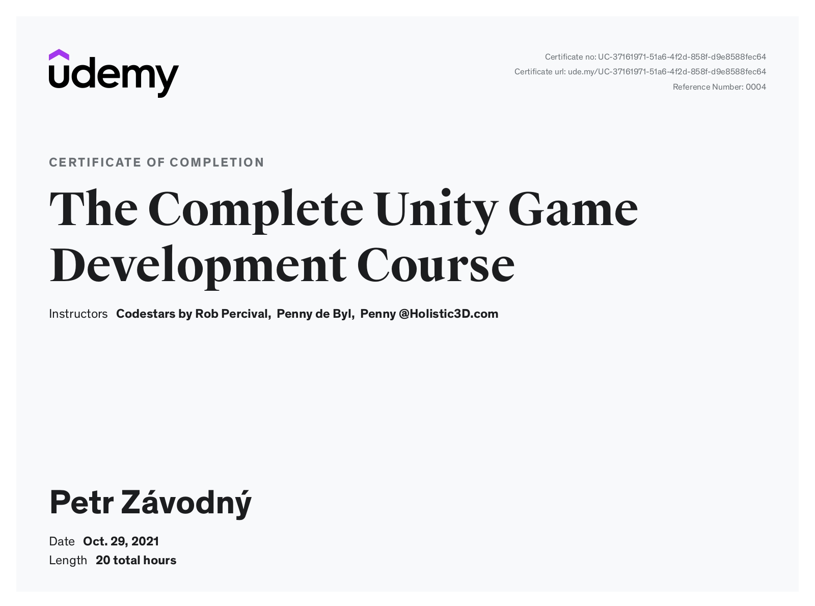 certificate The Complete Unity Game Development Course