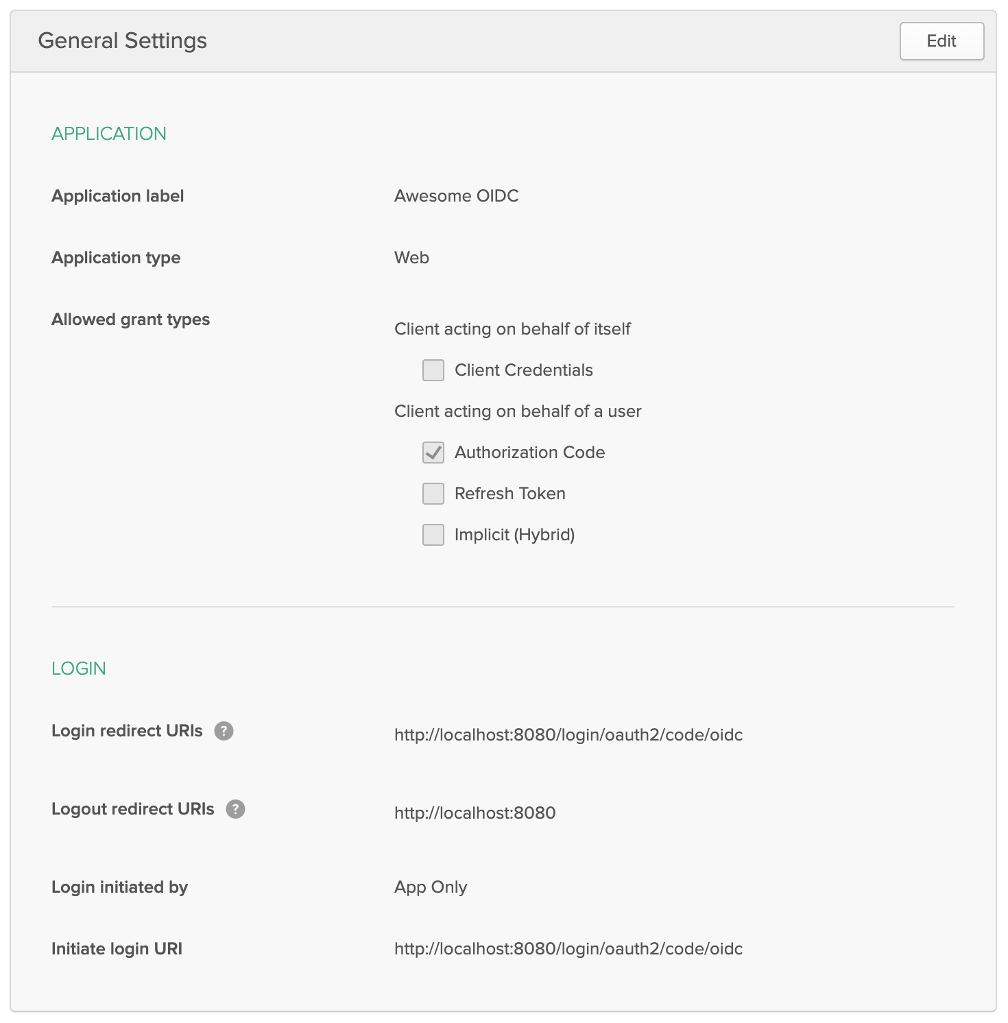 OIDC App Settings