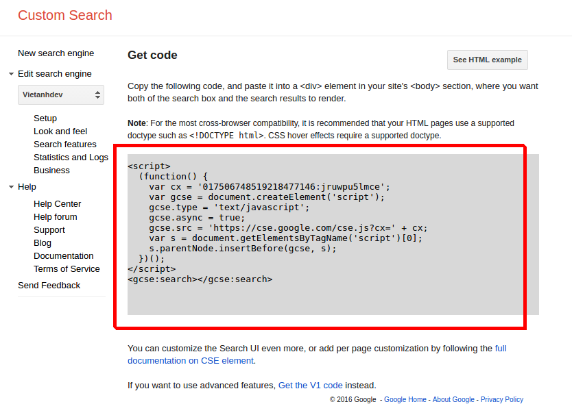 Tạo Google Custom Search