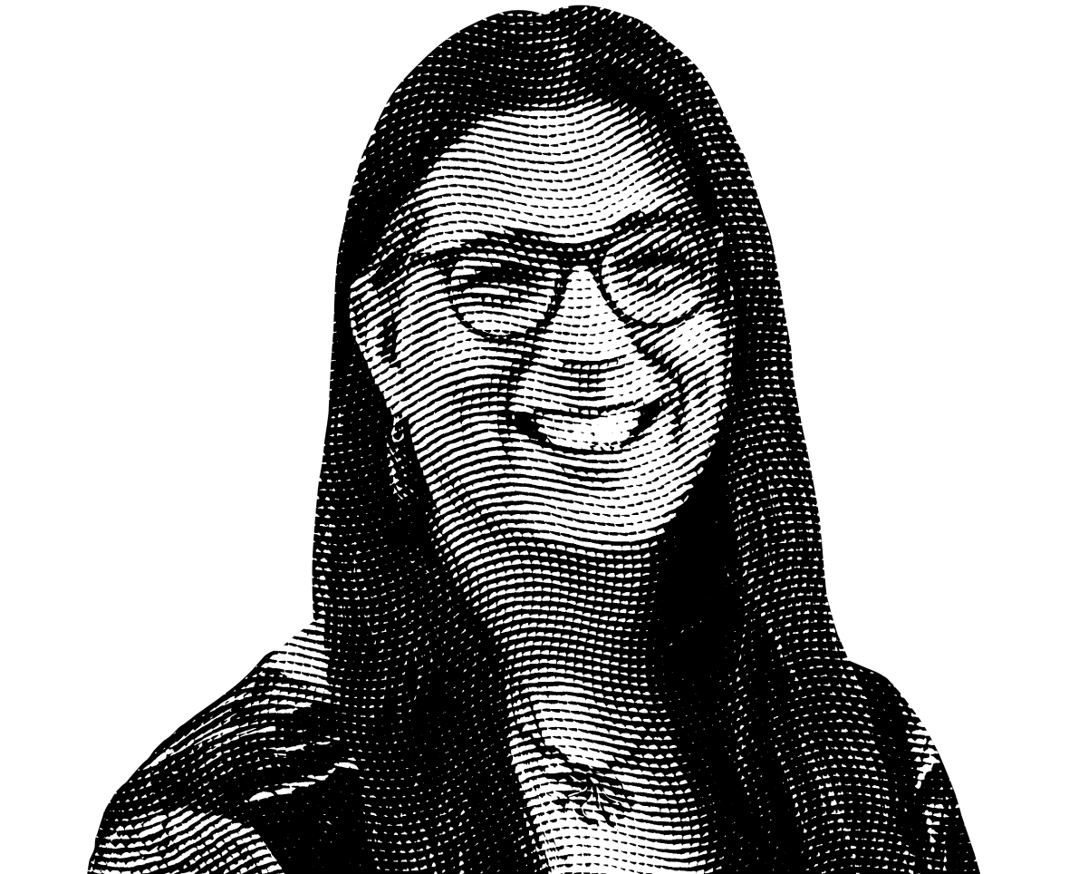 Halftone black and white image of Amy Tobey