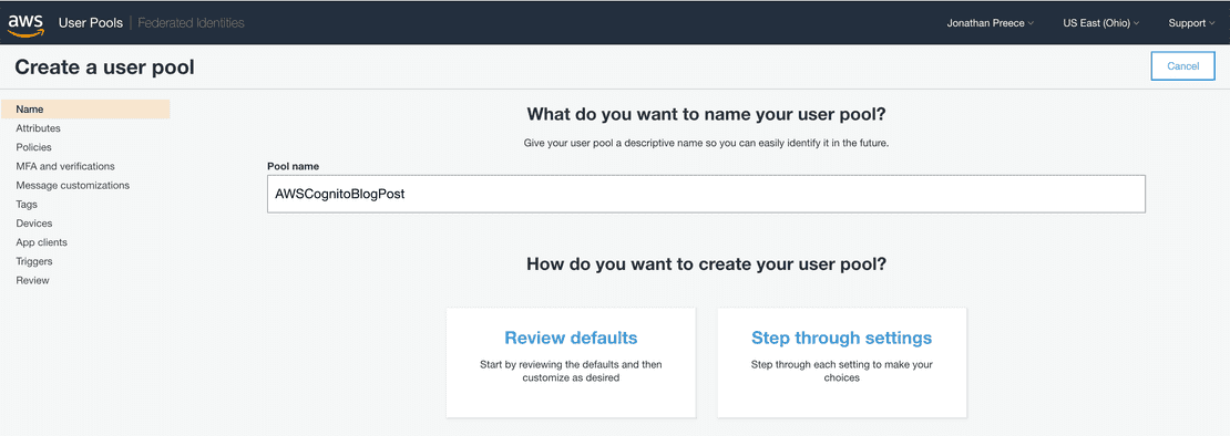 AWS Cognito User Pool AWS Cognito User Pool
