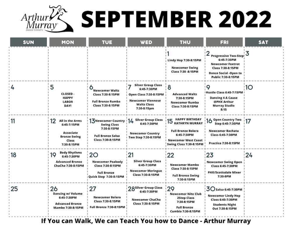 Arthur Murray Scottsdale Group Class Calendar