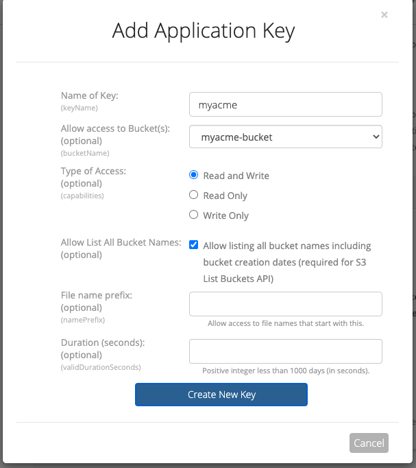 Add new Application Key