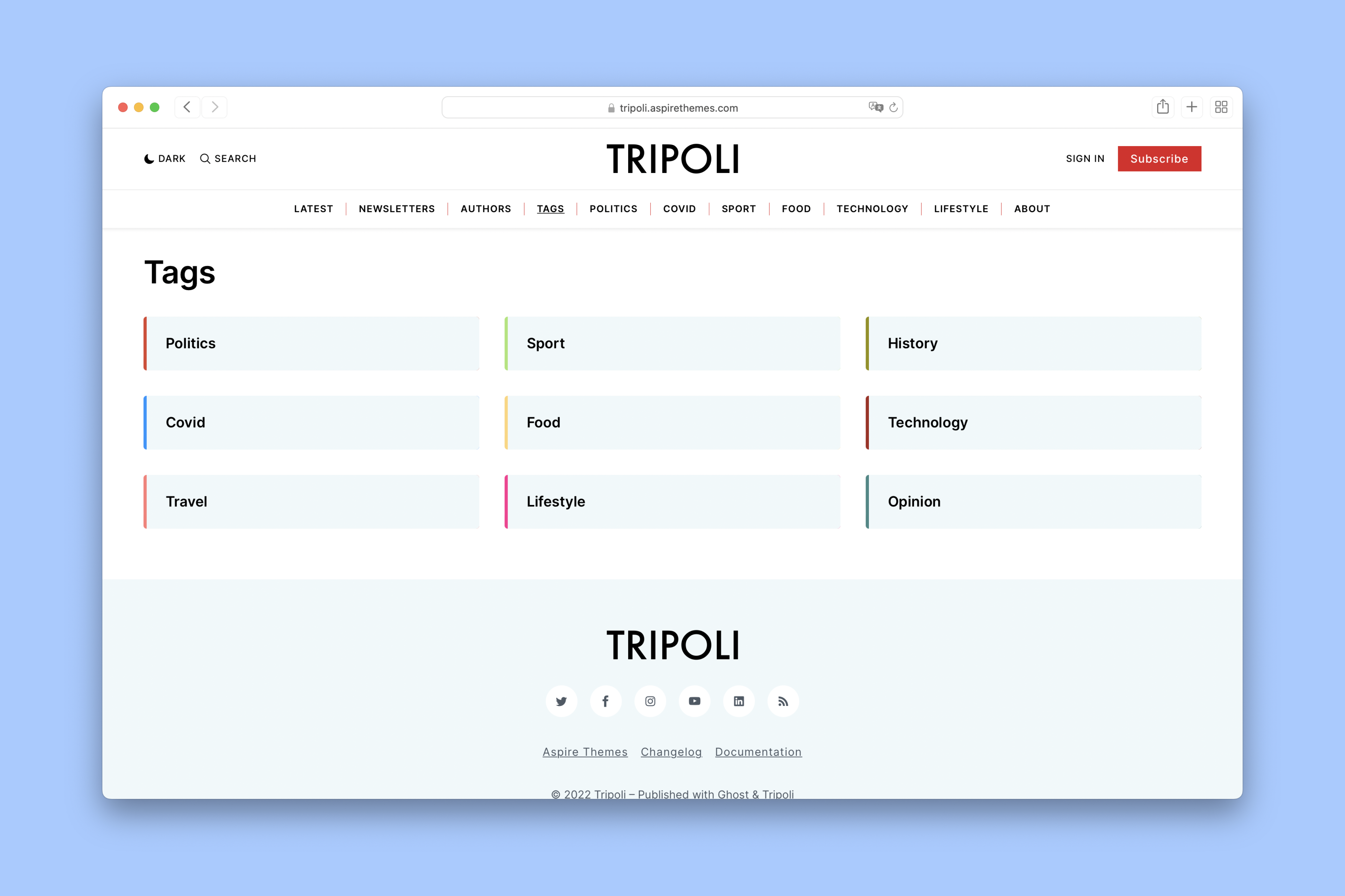 Tripoli Ghost Theme Tags Page