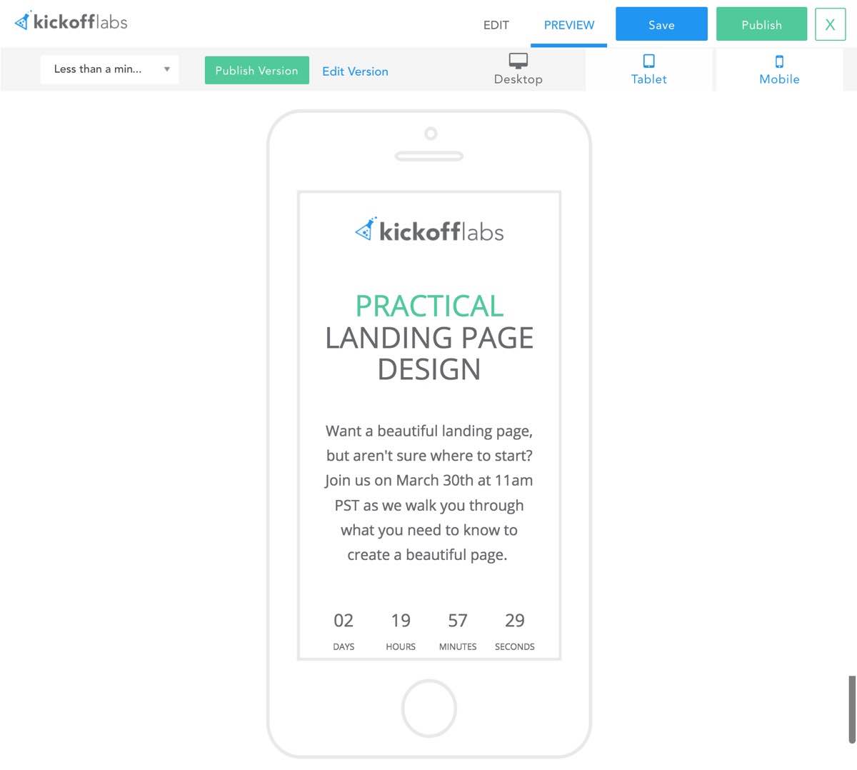 KickoffLabs mobile design test visual