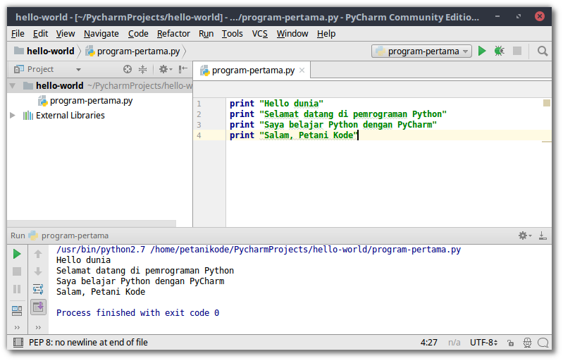 Menjalankan program python di pycharm