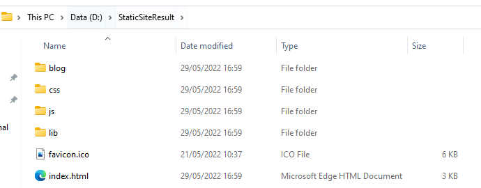 Image of results folder after running the ssg tool