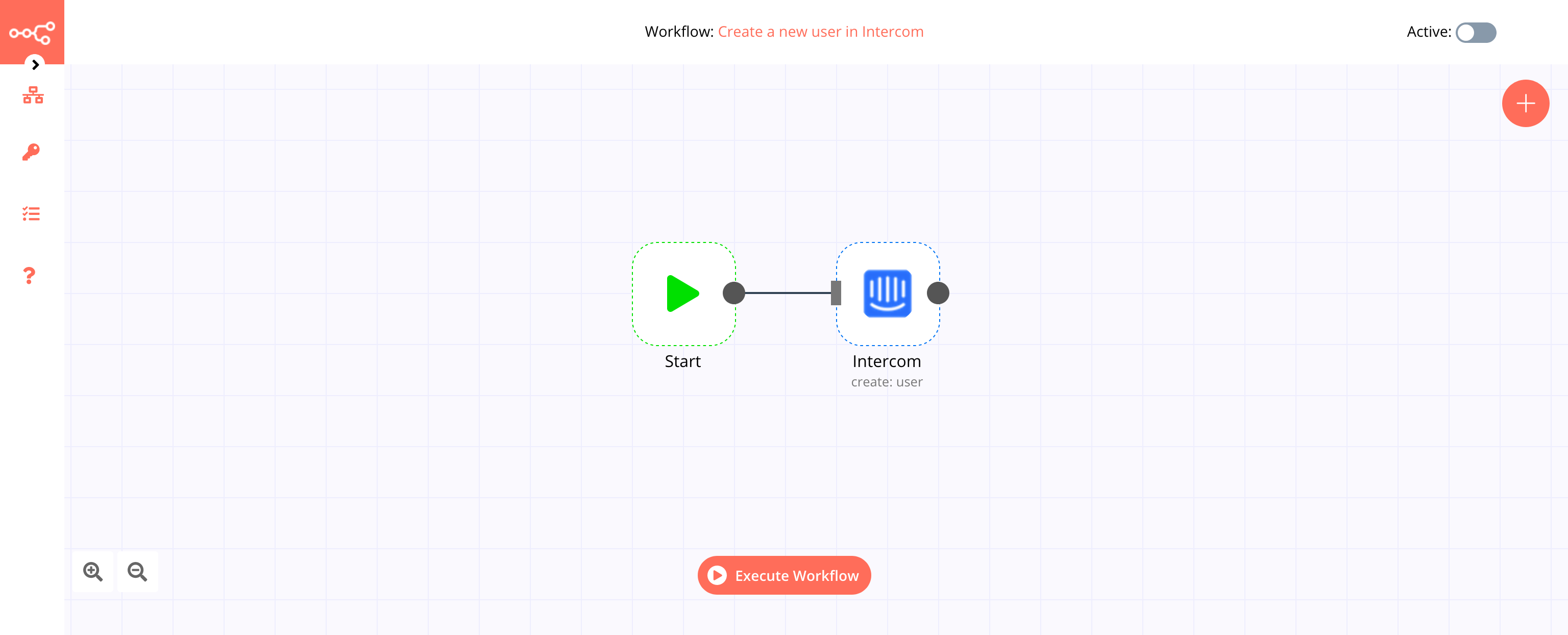 A workflow with the Intercom node