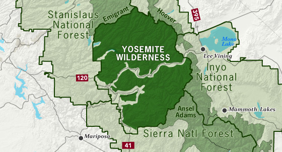 area map of Yosemite Wilderness