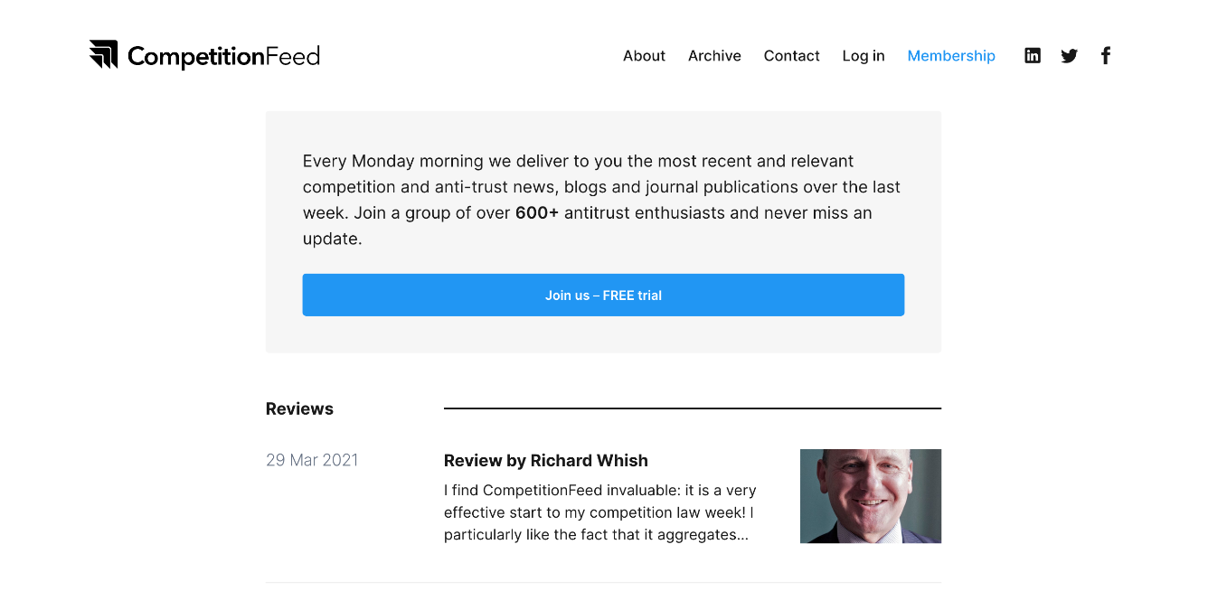 Homepage for CompetitionFeed