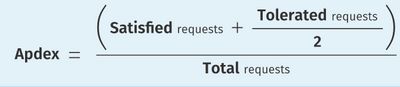 A screen shot of an equation: Apdex = (Satisfied requests + (Tolerated requests / 2)) / Total requests