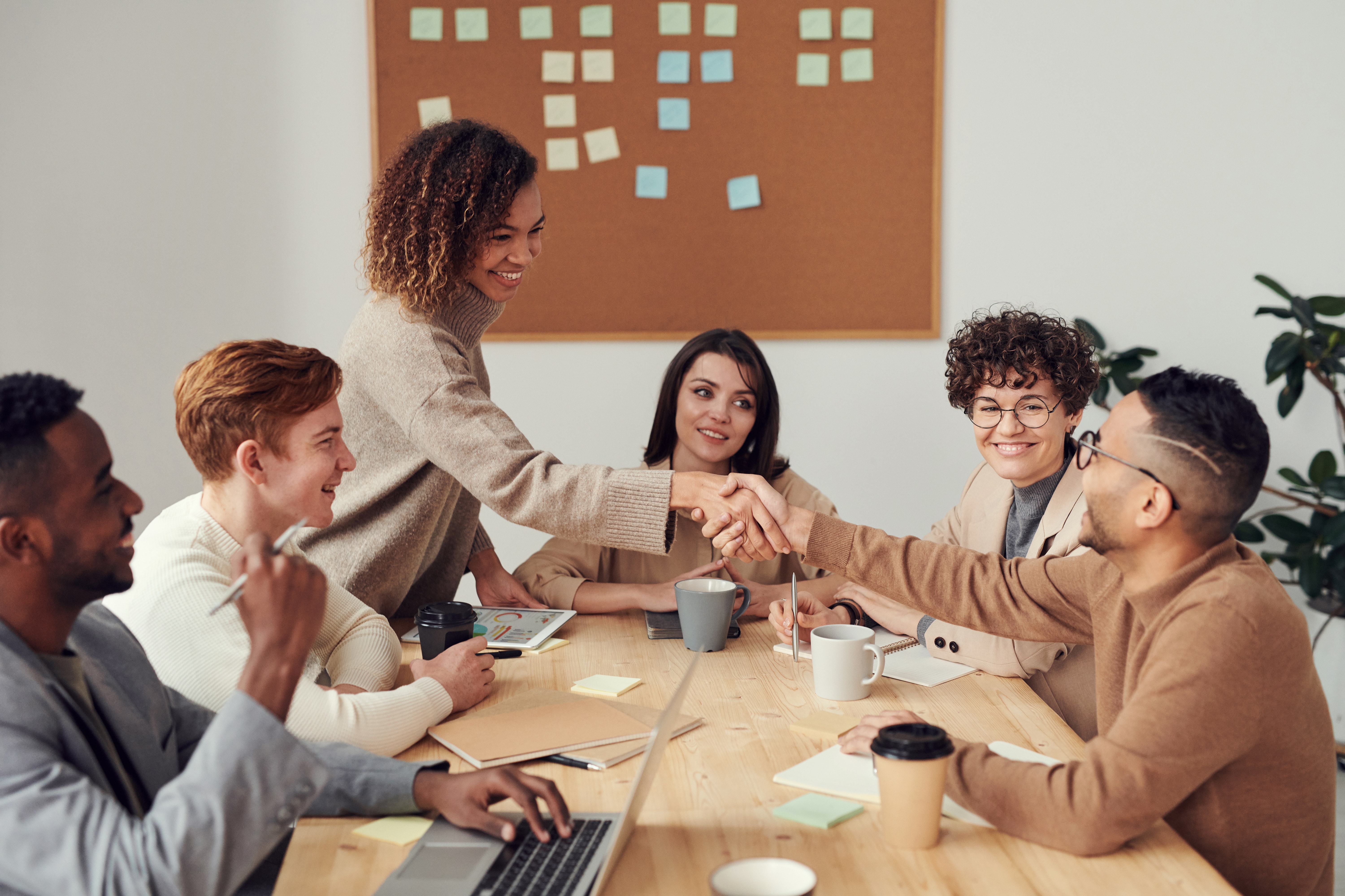 Grupo de Pessoas diferentes em Reunião alegra