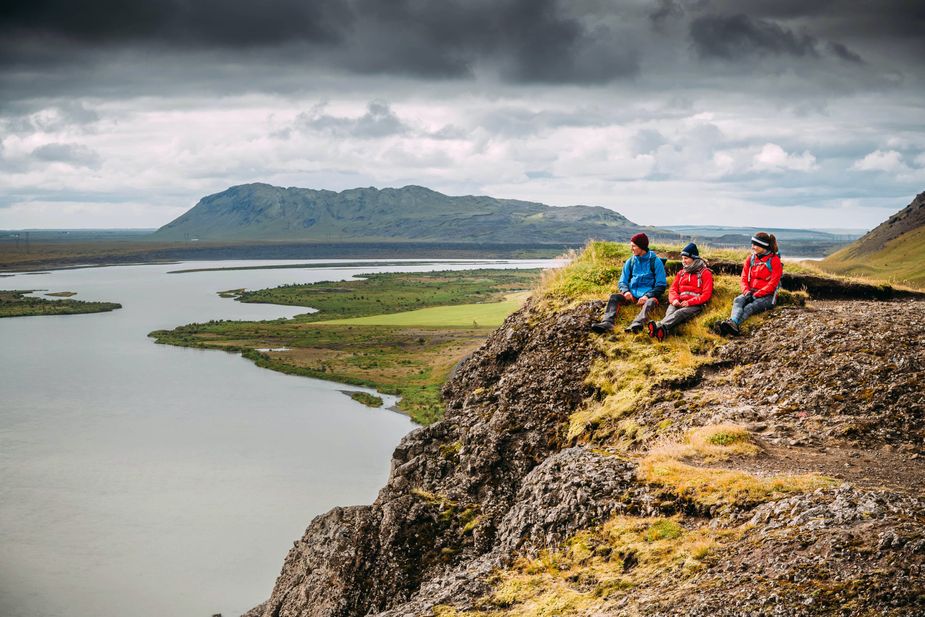 Wanderer, Pause, Flusslandschaft, Island