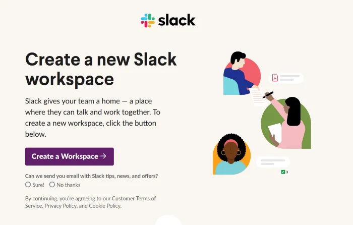 Slack — Create a new Workspace button