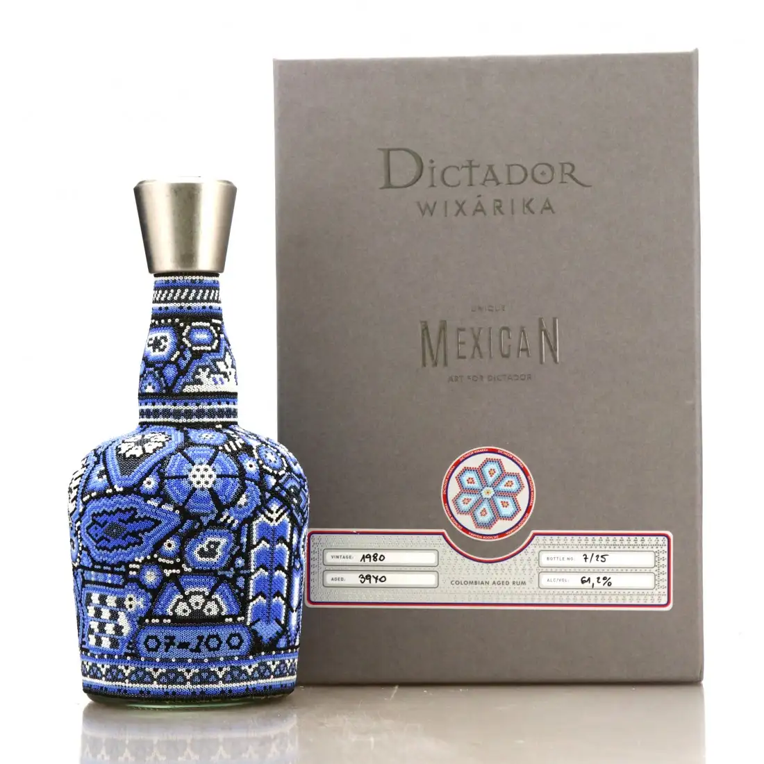 Image of the front of the bottle of the rum Dictador Wixarika