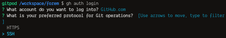 GitHub CLI login via SSH