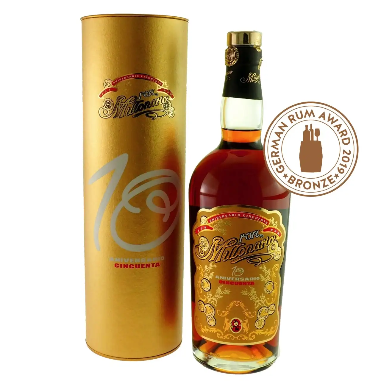 Image of the front of the bottle of the rum Millonario 10 Aniversario Cincuenta