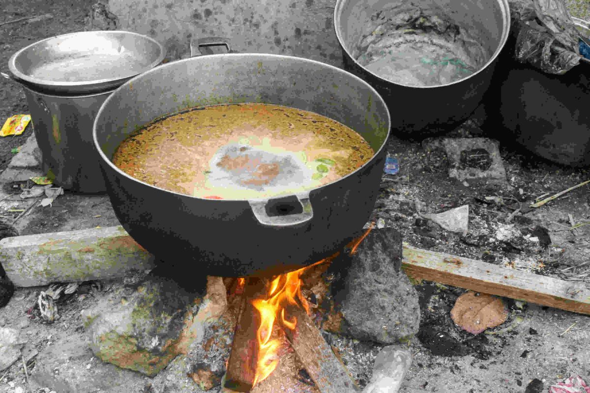 A rice dish cooking in Haiti