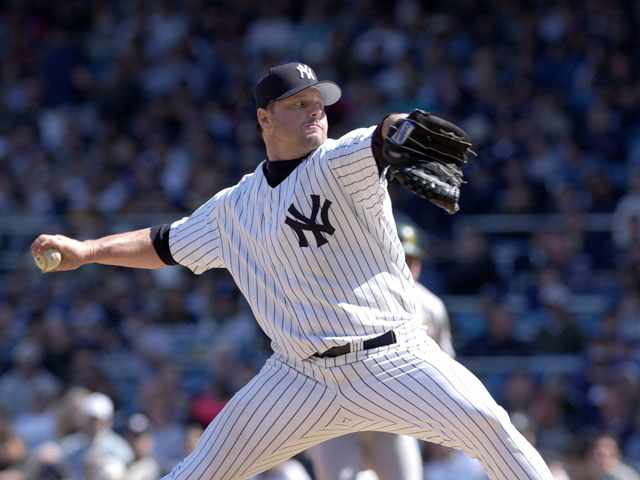 Roger Clemens pitching for the New York Yankees