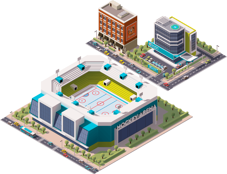 Image of stadium and office buildings