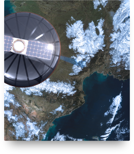 Tomorrow.io satellite beaming to Earth