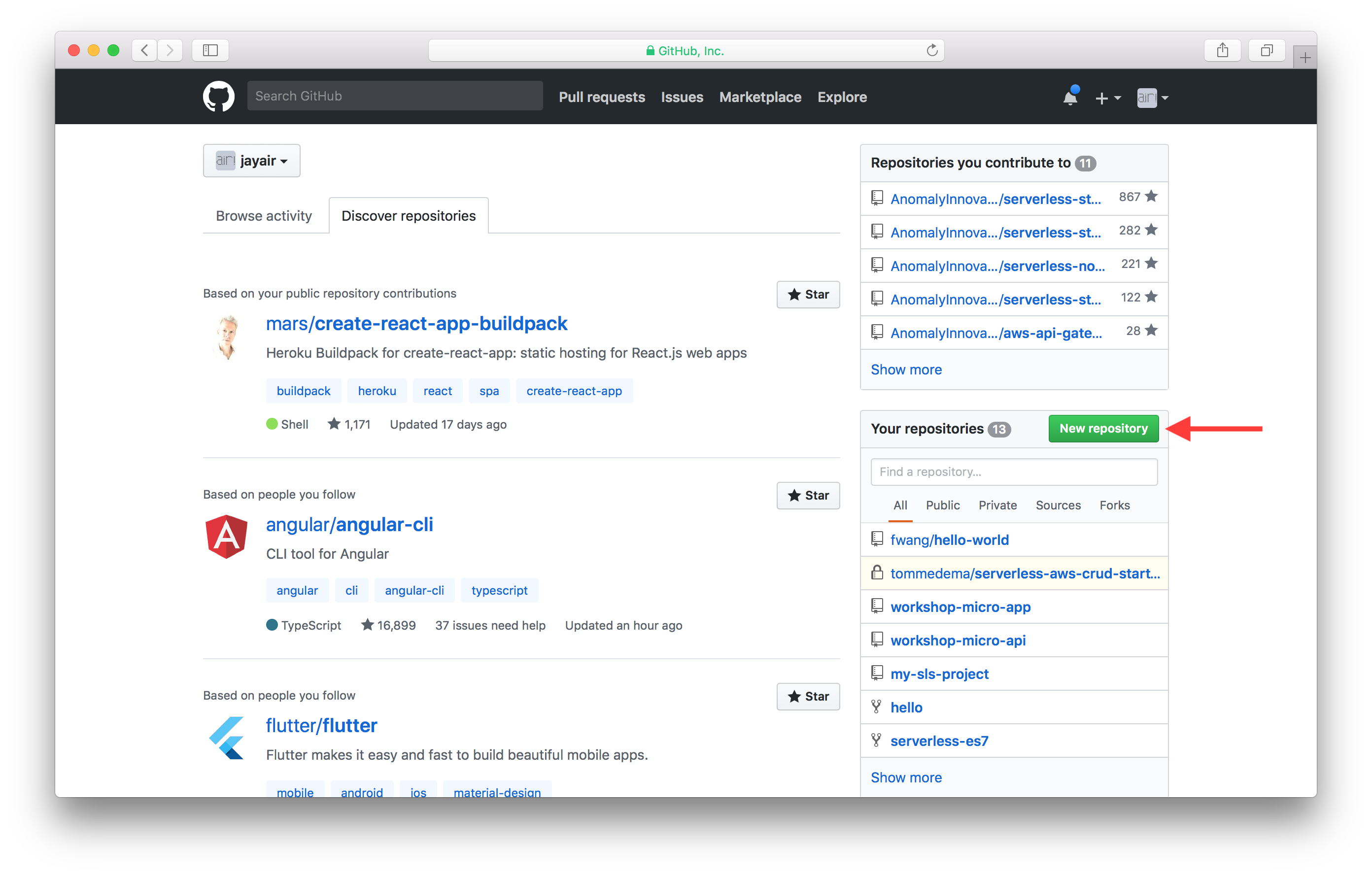 Create new GitHub repository screenshot