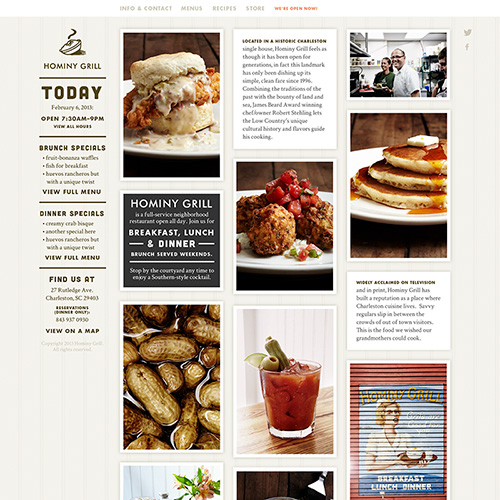 Screenshot of the Hominy Grill home page