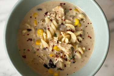 Southwestern style creamy chicken noodle soup