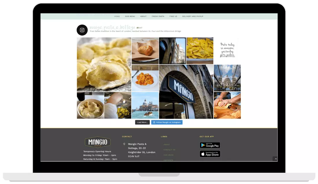 mangio portfolio screenshot 2 instagram wall rhwebdesigns.co.uk