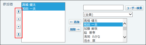 順番変更ボタンが赤枠で囲まれた画像
