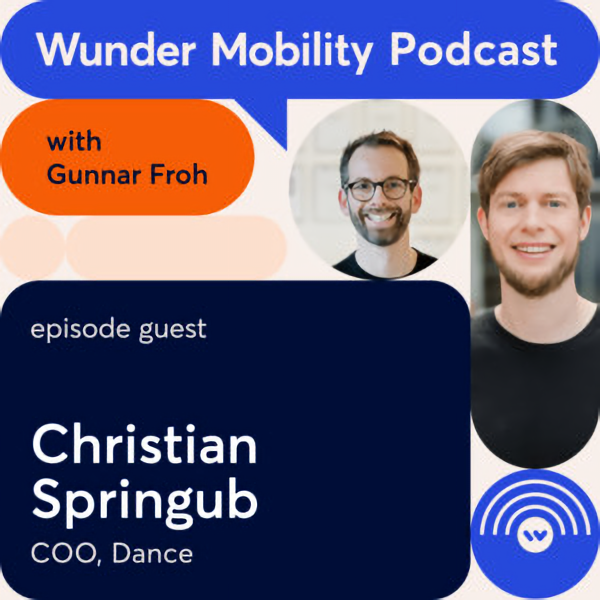 Podcast episode with Christian Springhub , COO at Dance, displayed together with Gunnar Froh in fun colored shaped design elements.