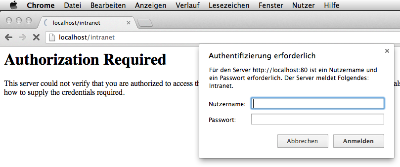 Authentisierungs-Popup in Chrome