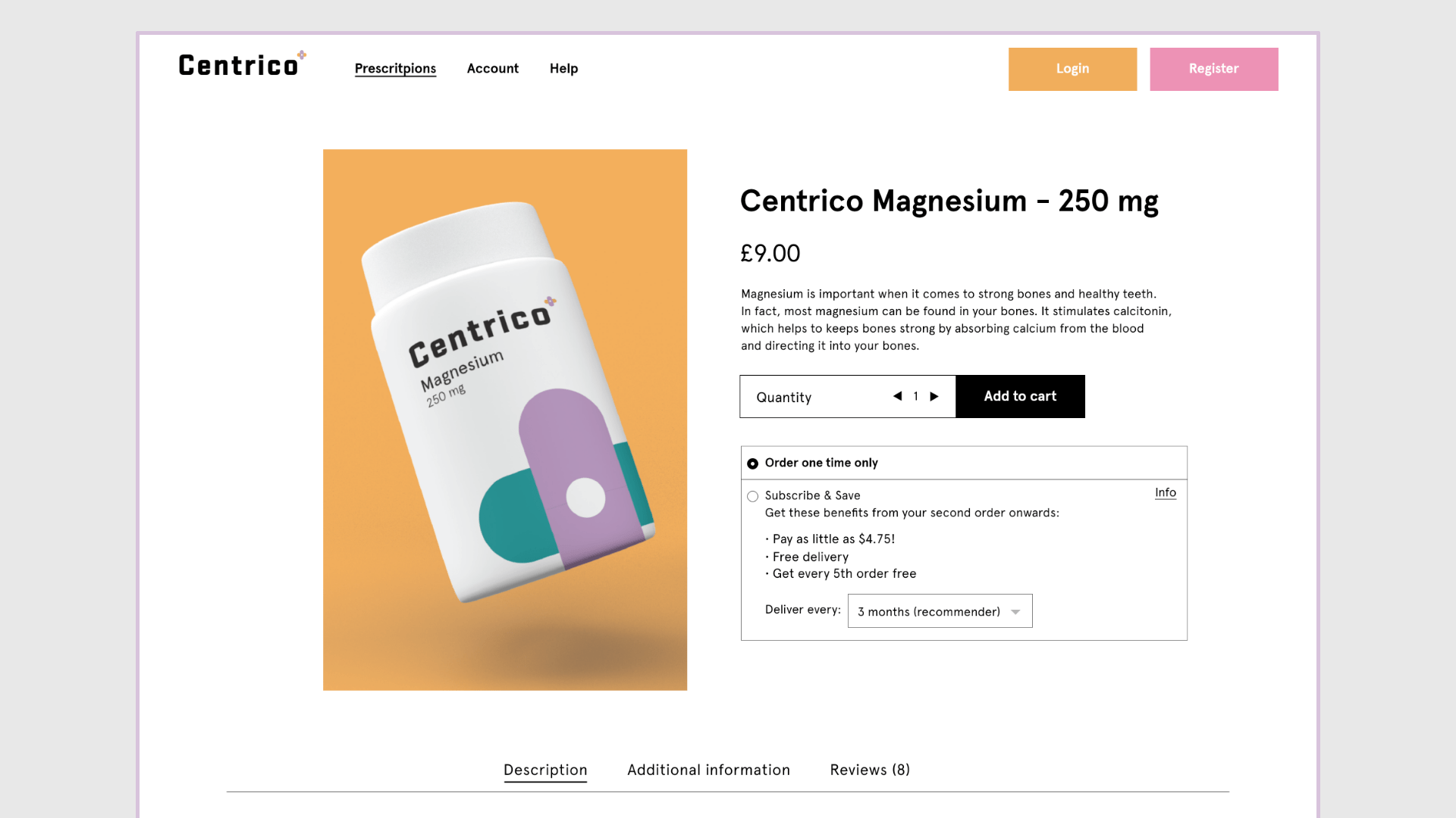 Pharma website product page subscription