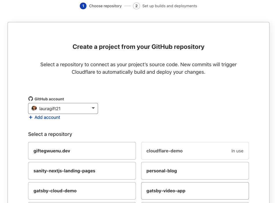 Select Project from GitHub