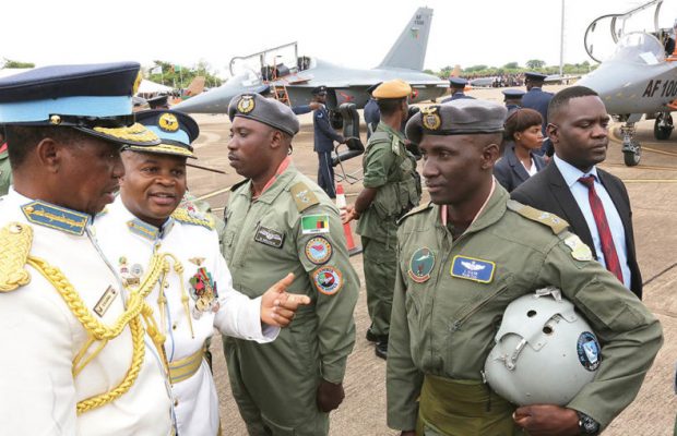 President Edgar Lungu with Air Force Commander Lt Gen Eric Chimese at the official opening of Zambia airforce L15 Flight Simulator Centre at ZAF Lusaka Base and Trainer aircrafts.