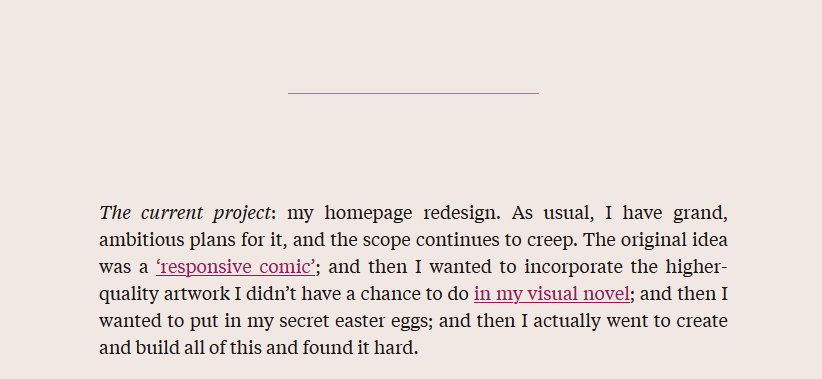 A paragraph about my homepage, which begins with the italicized words 'The current project' and is punctuated with a colon.
