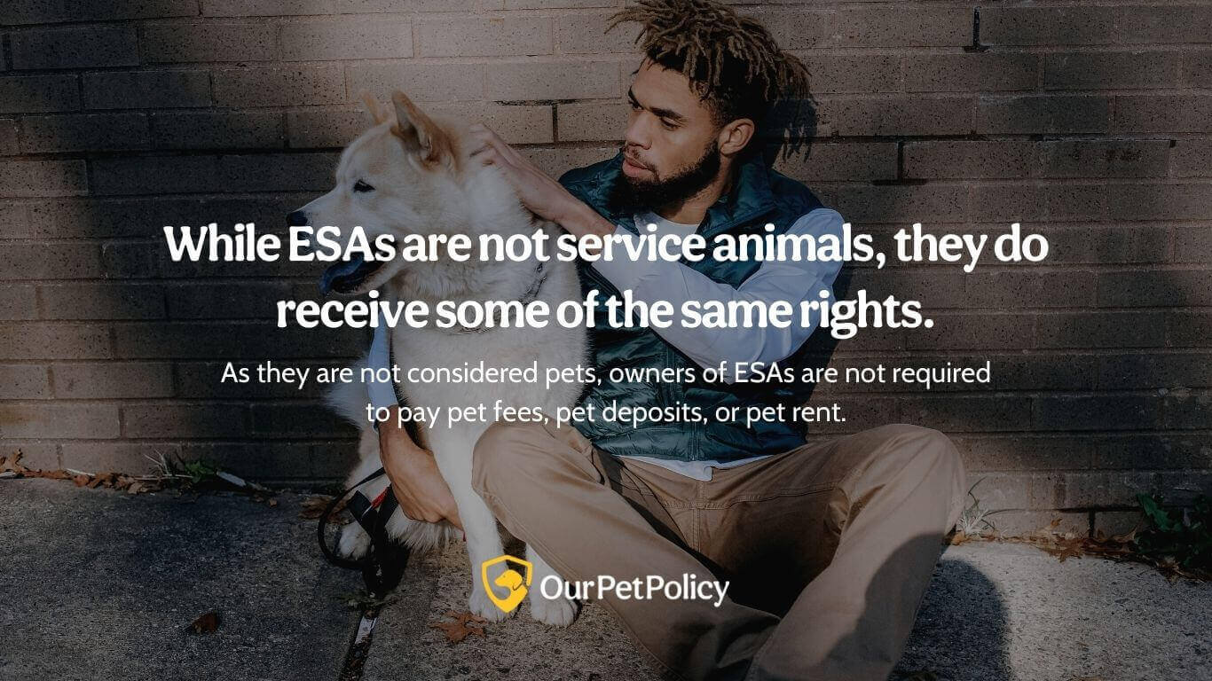 ESAs are not service animals, but owners of ESAs not required to pay pet-related fees