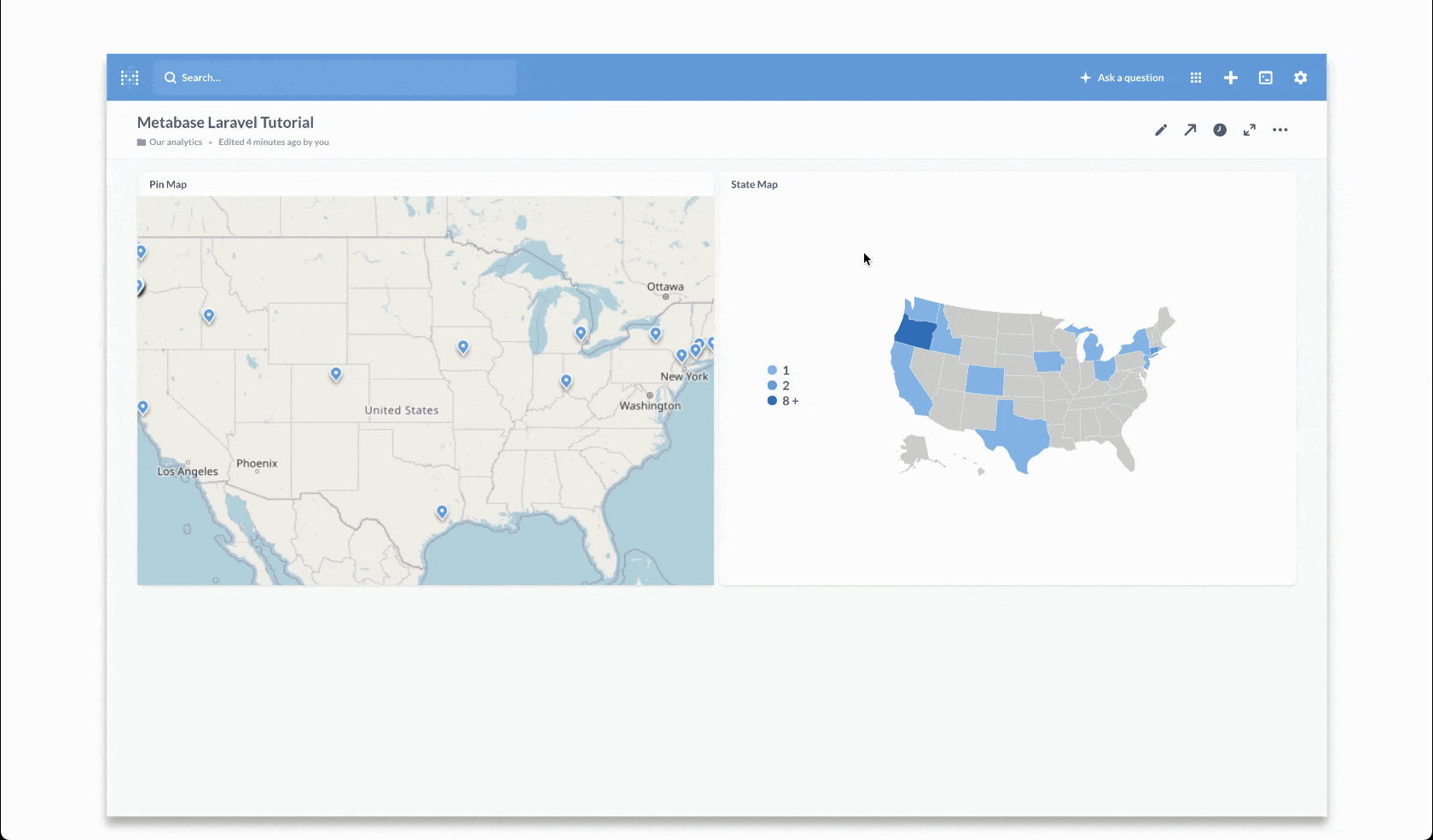Demo of Metabase filters based on Geocodio data with Metabase pin maps