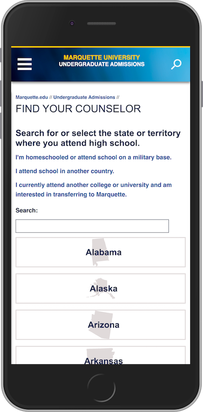Screenshot of Find Your Counselor homepage.