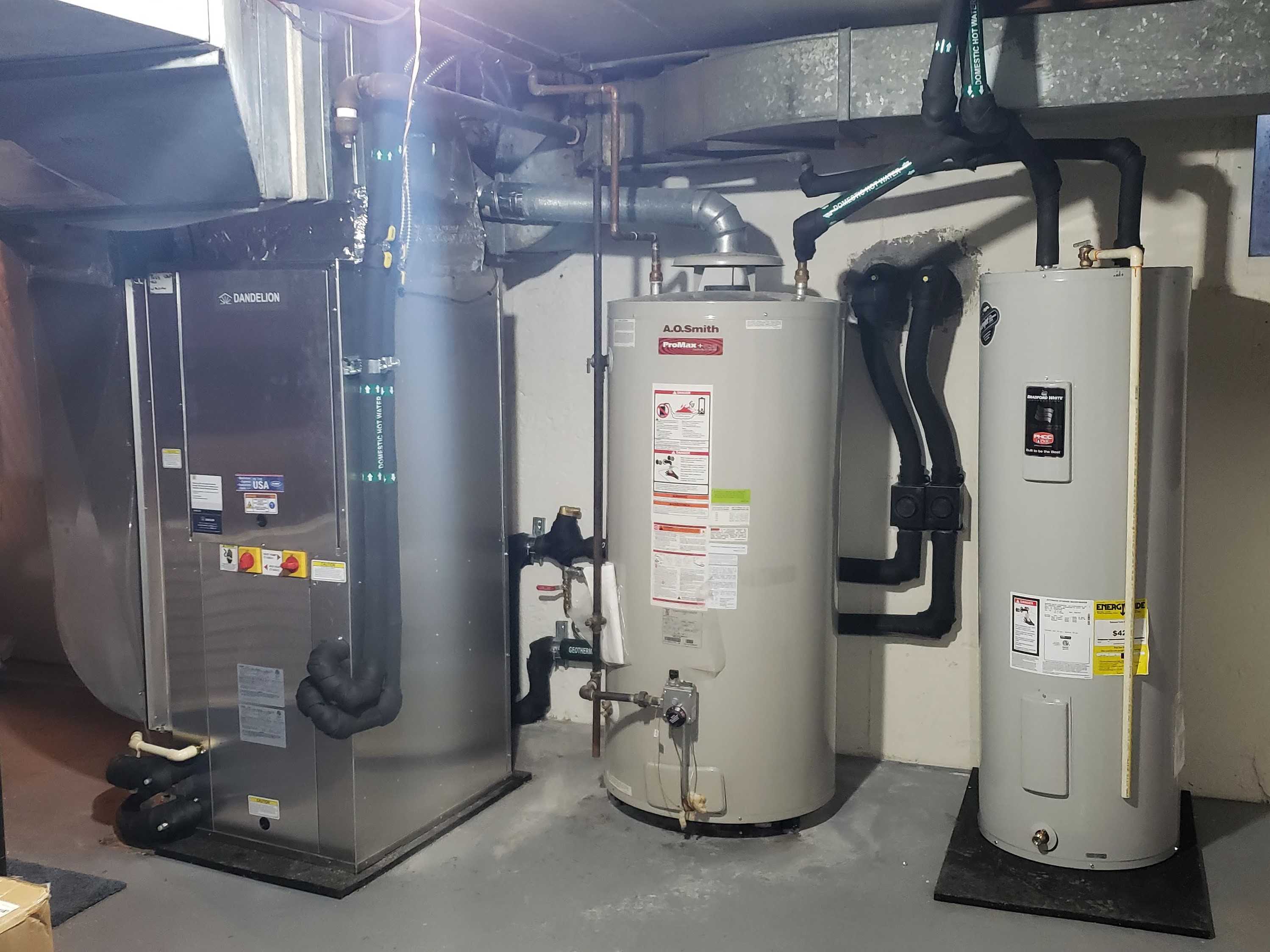 Installed Dandelion Energy geothermal heat pump and desuperheater