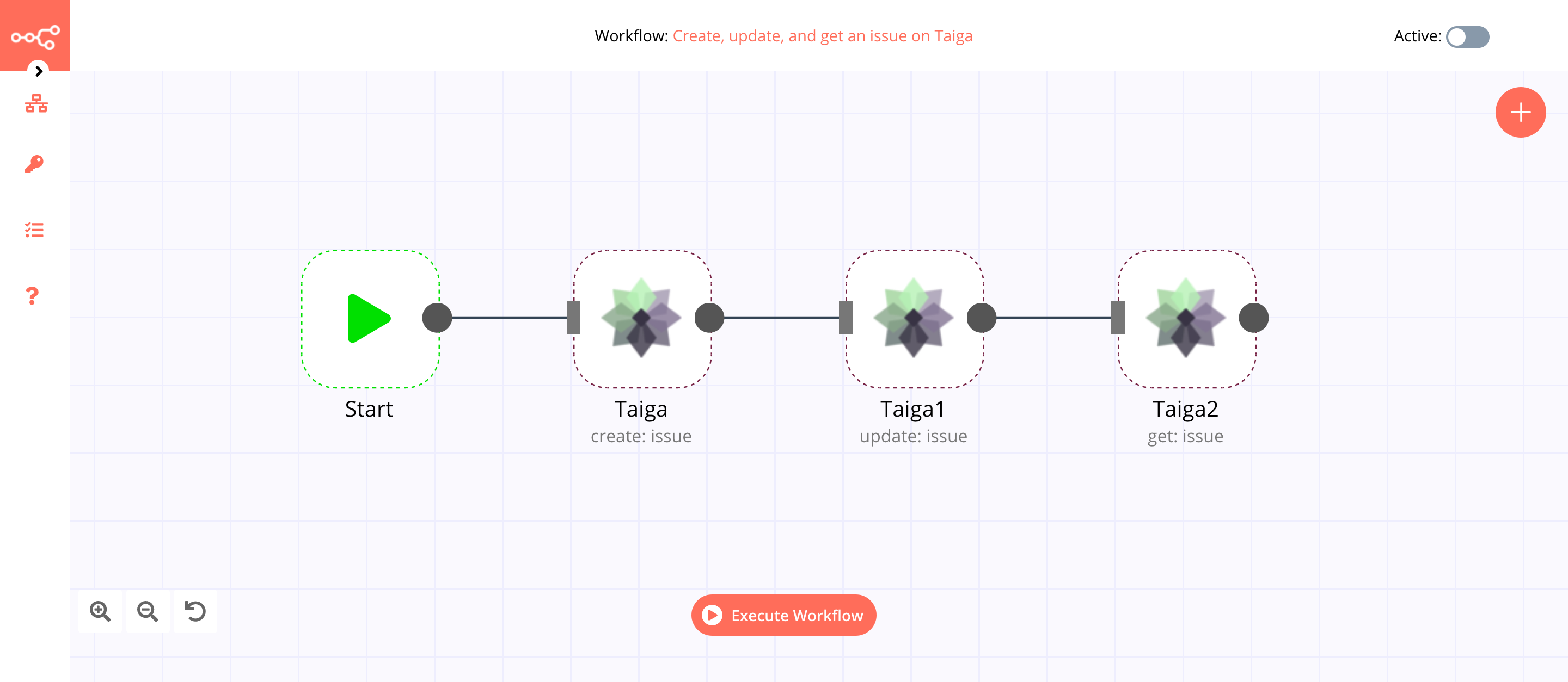 A workflow with the Taiga node