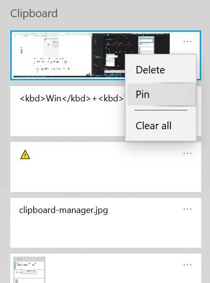 Pin items in clipboard history on windows